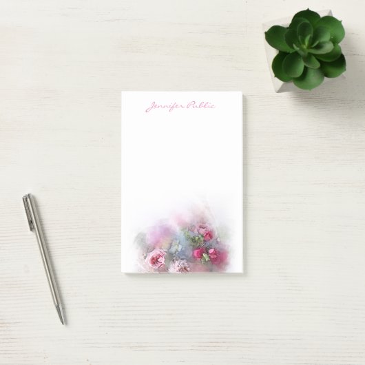 Modern Floral Sjabloon Waterverf Rozen Script Post-it® Notes (Kantoor)