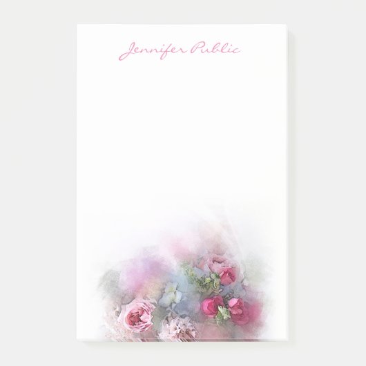 Modern Floral Sjabloon Waterverf Rozen Script Post-it® Notes (Voorkant)