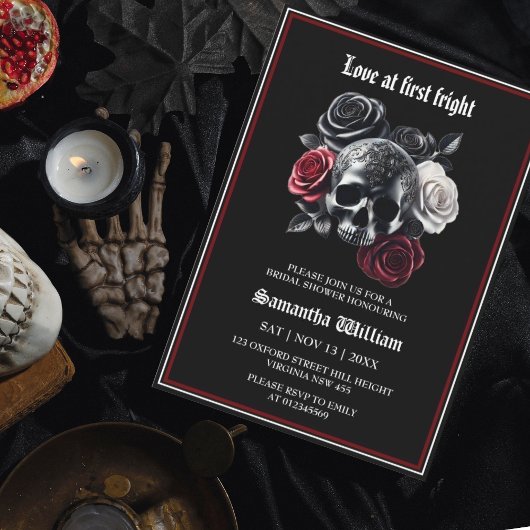 Modern Floral Skull Halloween Vrijgezellenfeest Kaart