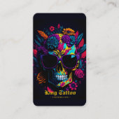 Modern Floral Skull Tattoo Artist Monogram Visitekaartje (Voorkant)