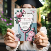 Modern Floral Stethoscope Afstuderen uitnodiging