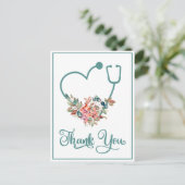 Modern Floral Stethoscope Heart Nurse Dank je Briefkaart (Staand voorkant)