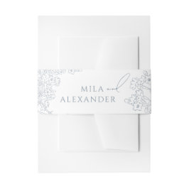 Modern Floral Stoffig Blauw Bruiloft Uitnodigingen Wikkel