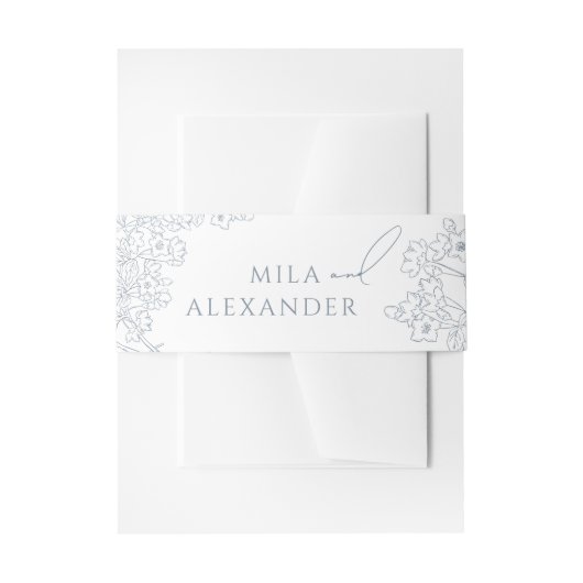  Modern Floral Stoffig Blauw Bruiloft Uitnodigingen Wikkel (Voorkant Voorbeeld)