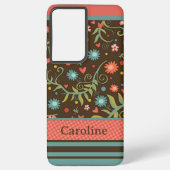 Modern Floral Stripe NaamInspirivity Samsung Galaxy Hoesje (Achterkant)