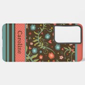  Modern Floral Stripe NaamInspirivity Samsung Galaxy Hoesje (Linkerkant)