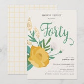 Modern Floral Surprise 40ste verjaardagsfeestje Kaart (Voorkant / Achterkant)