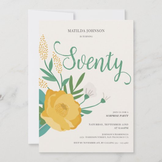 Modern Floral Surprise 70ste verjaardagsfeestje Kaart (Voorkant)