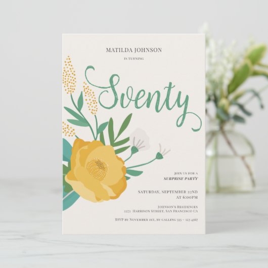 Modern Floral Surprise 70ste verjaardagsfeestje Kaart (Staand voorkant)