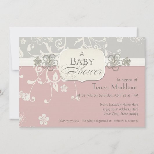 Modern Floral Swirl Flourish Bracket Baby shower Kaart (Voorkant)