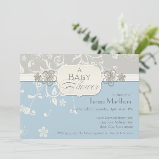 Modern Floral Swirl Flourish Bracket Baby shower Kaart (Staand voorkant)