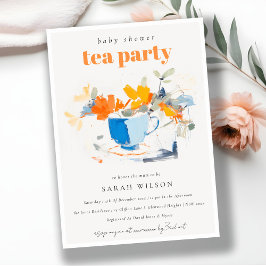 Modern Floral Tea Cup Baby shower Tea Party Kaart