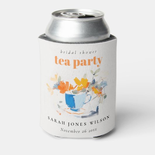 Modern Floral Tea Cup Vrijgezellenfeest Tea Party Blikjeskoeler (Blikje Achterkant)