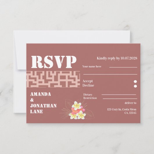 Modern Floral Terracotta Wedding RSVP Kaart (Voorkant)