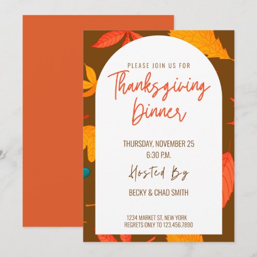 Modern Floral Thanksgiving Dinner Invitation Kaart (Voorkant / Achterkant)
