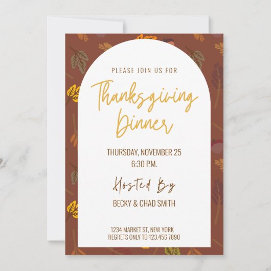 Modern Floral Thanksgiving Dinner Invitation Kaart (Voorkant)
