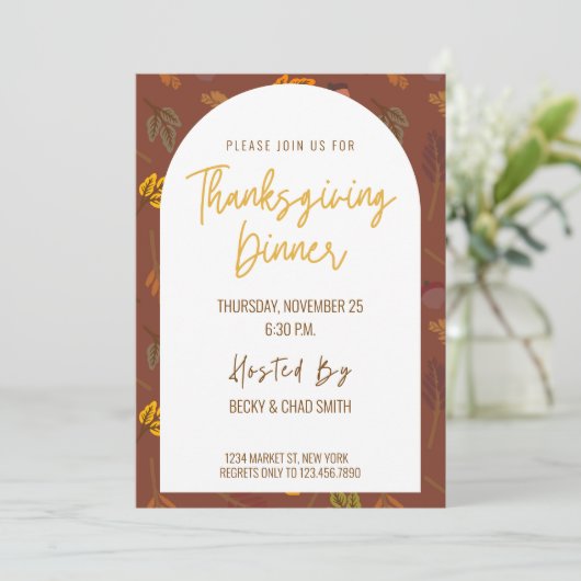Modern Floral Thanksgiving Dinner Invitation Kaart (Staand voorkant)