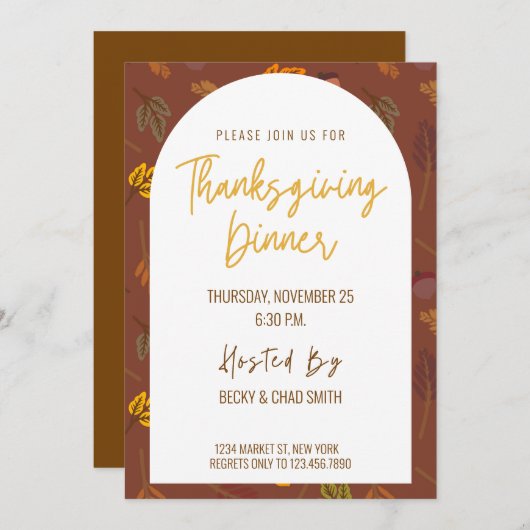Modern Floral Thanksgiving Dinner Invitation Kaart (Voorkant / Achterkant)