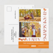 Modern Floral Thanksgiving Familiefoto Collage Feestdagenkaart (Voorkant / Achterkant)