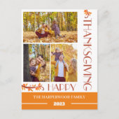 Modern Floral Thanksgiving Familiefoto Collage Feestdagenkaart (Voorkant)