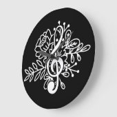 Modern Floral Treble Clef Black Music Lovers Grote Klok (Hoek)