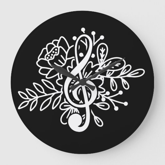 Modern Floral Treble Clef Black Music Lovers Grote Klok (Voorkant)