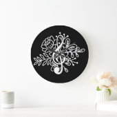 Modern Floral Treble Clef Black Music Lovers Grote Klok (Huis)