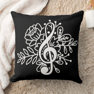 Modern Floral Treble Clef Black Music Lovers Kussen