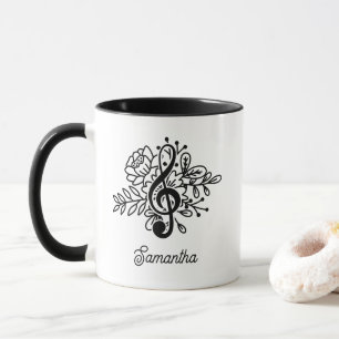 Modern Floral Treble Clef Black White Music Lovers Mok