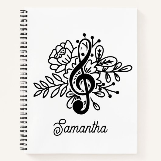 Modern Floral Treble Clef Music Lovers Notitieboek (Voorkant)
