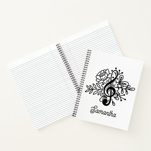 Modern Floral Treble Clef Music Lovers Notitieboek (Binnen)