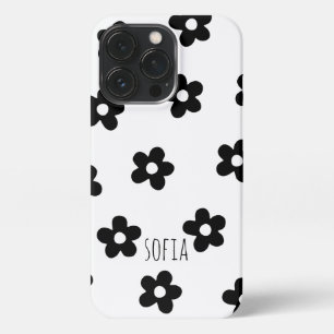 Modern Floral Trendy Black en white Spring iPhone 13 Pro Hoesje
