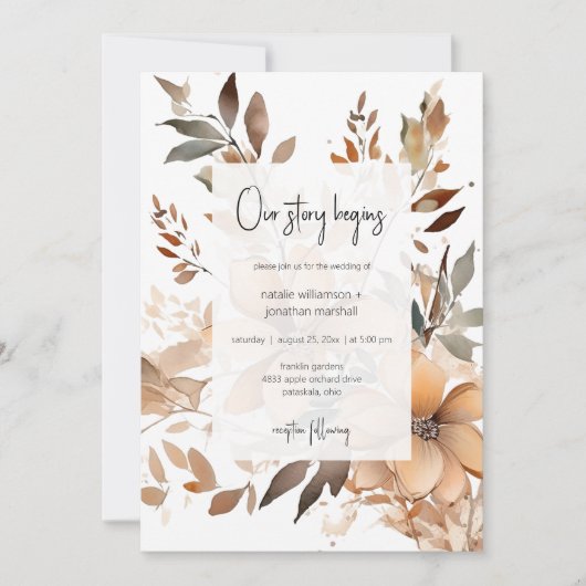 Modern Floral Two Sided Wedding Invitation Kaart (Voorkant)