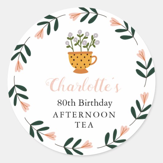 Modern Floral vanmiddag Tea Birthday Favors Ronde Sticker (Voorkant)