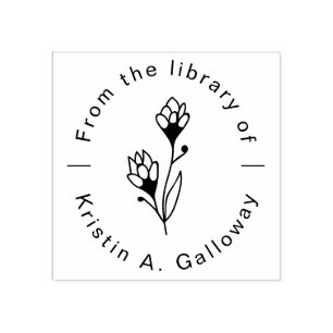 Modern Floral "Vanuit de bibliotheek van" Aangepas Rubberstempel