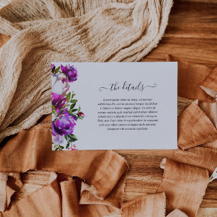 Modern Floral Vibrant Bold Bright Paarse bruiloft Informatiekaartje