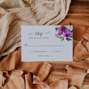 Modern Floral Vibrant Bold Bright Paarse bruiloft RSVP Kaartje