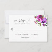 Modern Floral Vibrant Bold Bright Paarse bruiloft RSVP Kaartje (Voorkant)