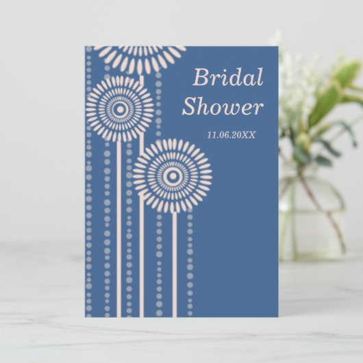 Modern Floral Vrijgezellenfeest - Blauwe uitnodigi Kaart (Staand voorkant)