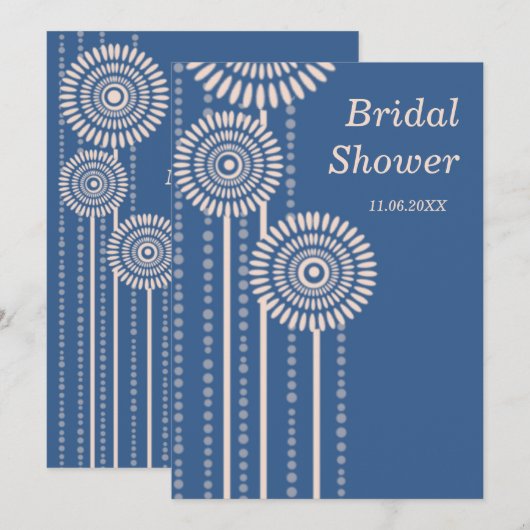 Modern Floral Vrijgezellenfeest - Blauwe uitnodigi Kaart (Voorkant / Achterkant)