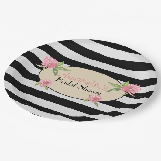 Modern Floral Vrijgezellenfeest Gestreepte Borden Papieren Bordje (Gekanteld)
