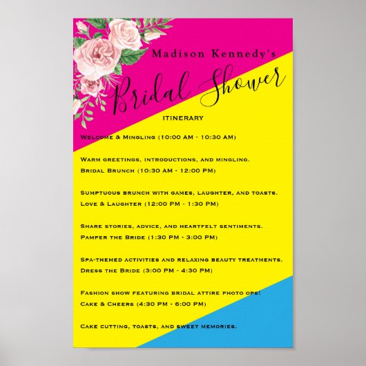 Modern Floral 💍 Vrijgezellenfeest Reisschema Poster (Voorkant)