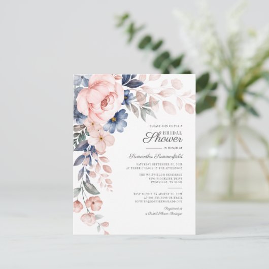 Modern Floral Watercoler Script Roze Vrijgezellenf Uitnodiging Briefkaart (Staand voorkant)
