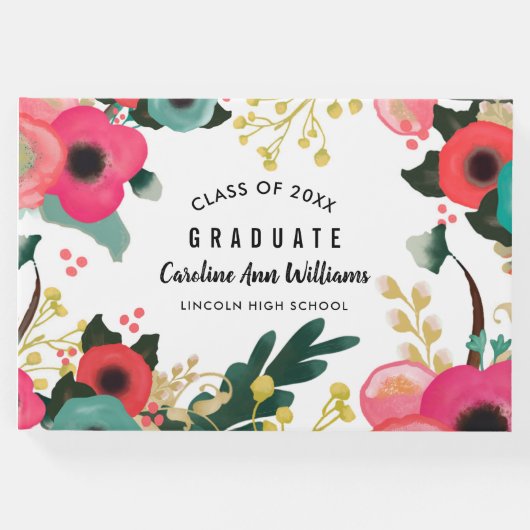 Modern Floral Waterverf Afstuderen Gastenboek (Voorkant)