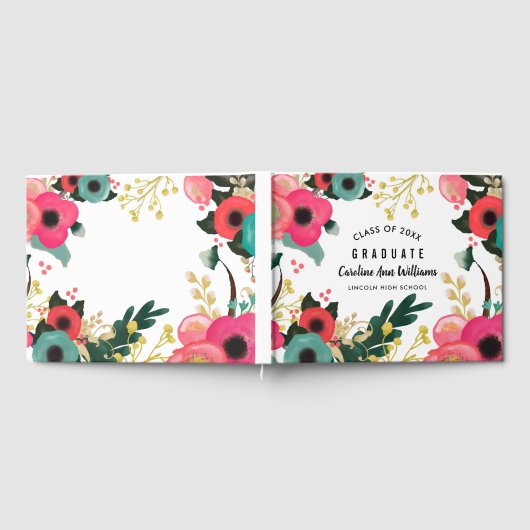 Modern Floral Waterverf Afstuderen Gastenboek (Volledig)