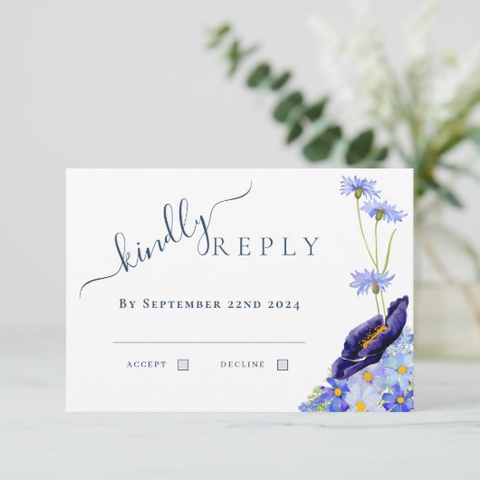 Modern Floral Waterverf Blauw Bruiloft Antwoord (Staand voorkant)