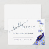 Modern Floral Waterverf Blauw Bruiloft Antwoord (Voorkant / Achterkant)
