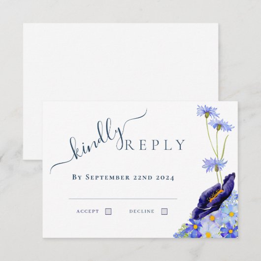 Modern Floral Waterverf Blauw Bruiloft Antwoord (Voorkant / Achterkant)