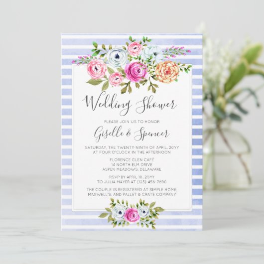 Modern Floral Waterverf bruiloft doucheuitnodiging Kaart (Staand voorkant)