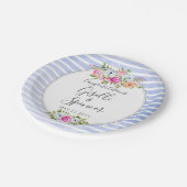 Modern Floral Waterverf Navy Stripe Bruiloft Papieren Bordje (Gekanteld)